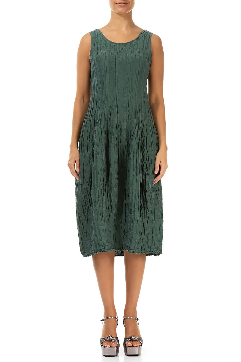 Robe sans manches en lin et soie sauge froissée, à volants bouffants