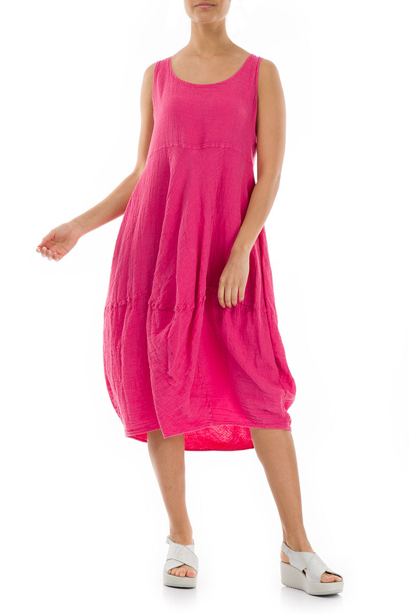 Robe chasuble en lin fuchsia à manches ballon