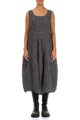 Sleeveless Balloon Grey Check Linen Dress 1