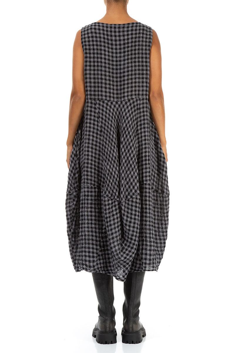 Sleeveless Balloon Grey Check Linen Dress 2