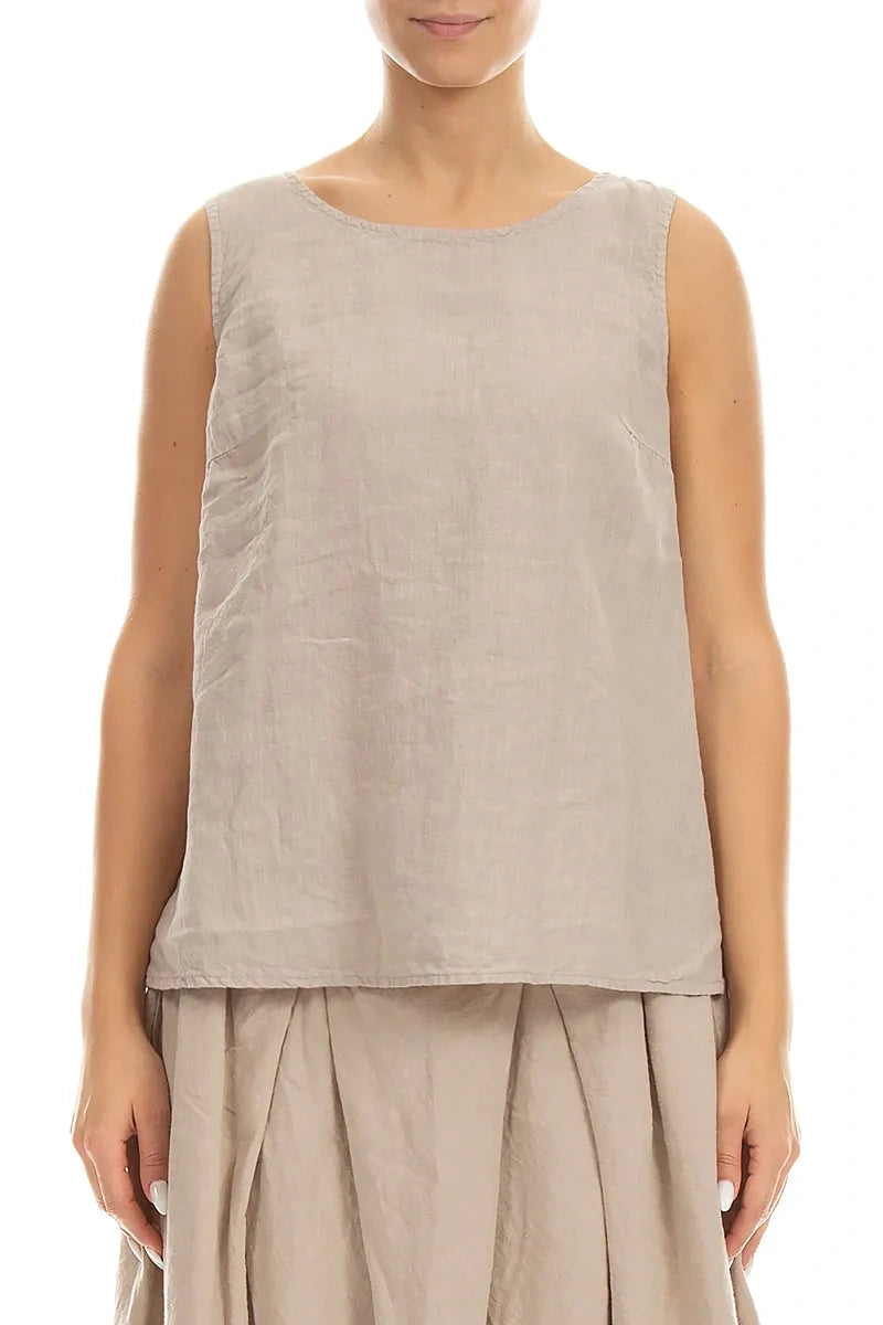 Sleeveless Beige Linen Top