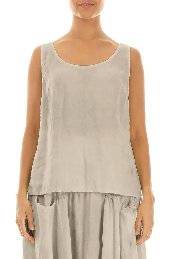 Haut en lin beige sans manches