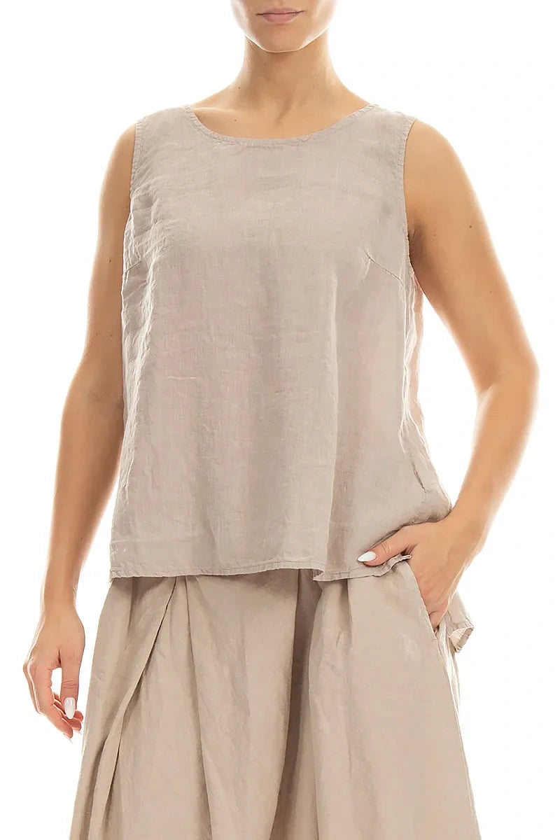 Sleeveless Beige Linen Top
