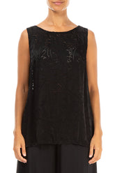 Sleeveless Black Devoré Feather Silk Top 1