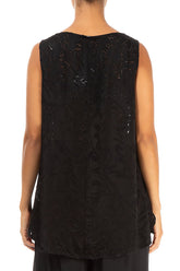 Sleeveless Black Devoré Feather Silk Top 2