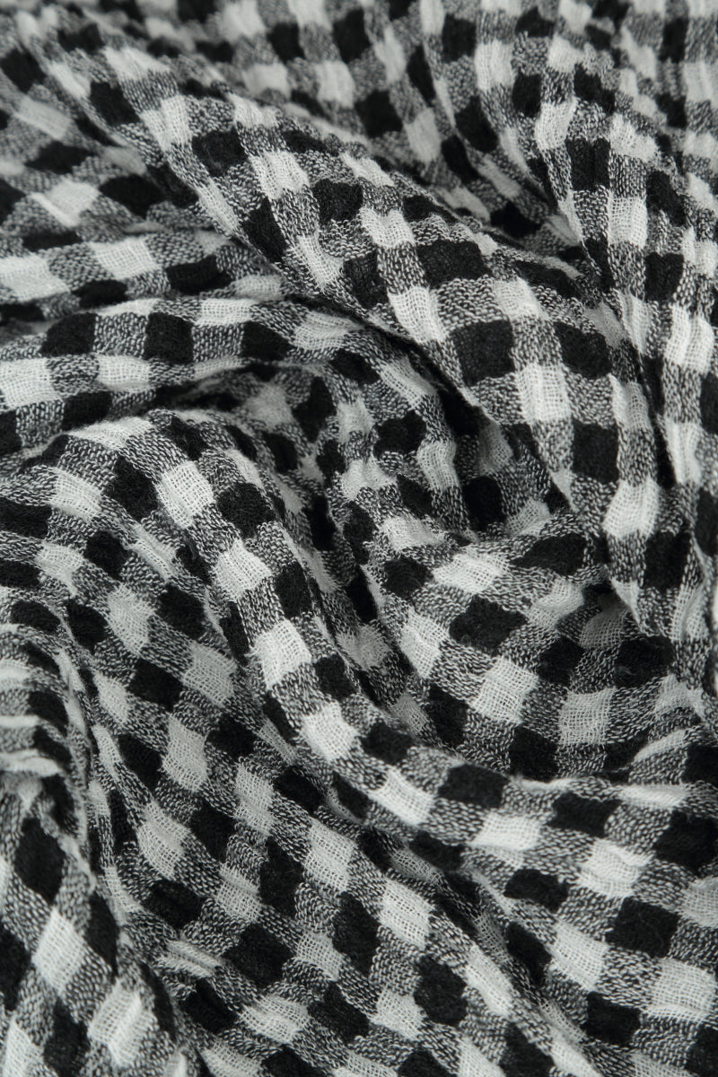 Sleeveless Black & White Check Gauze Linen Vest 5