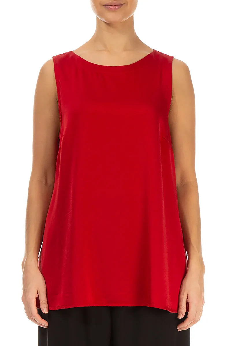 Sleeveless Cherry Red Silk Top 1