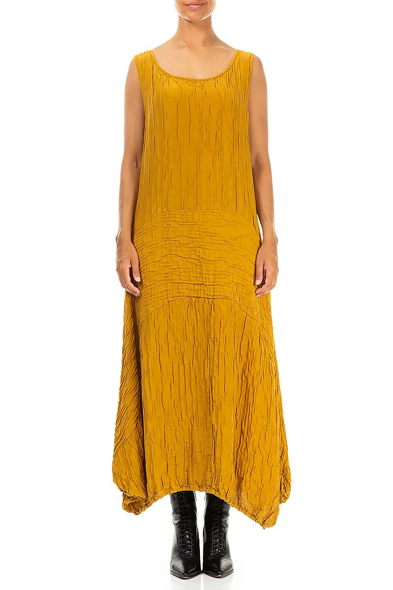 Sleeveless Crinkled Amber Silk Dress 1