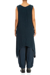 Sleeveless Crinkled Navy Silk Tunic 2