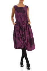 Sleeveless Draped Magenta Alabaster Silk Cotton Dress 4