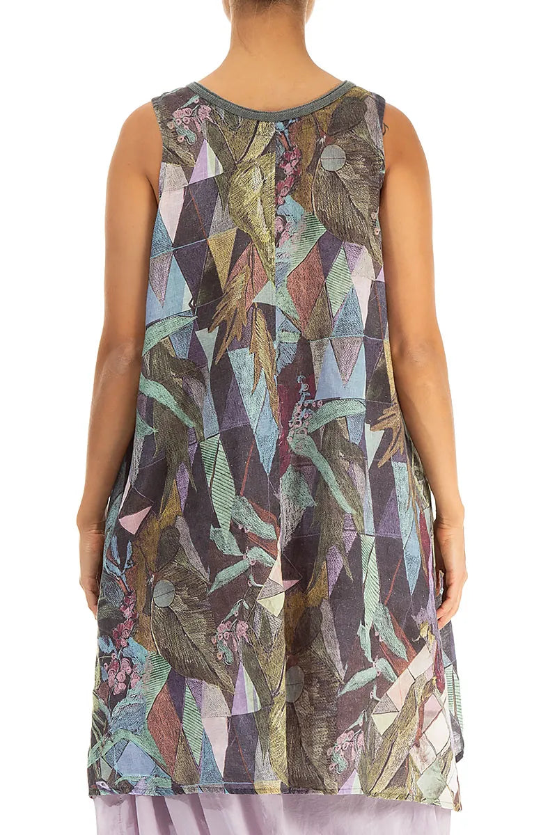 Sleeveless Flared Art Mosaic Linen Tunic 3