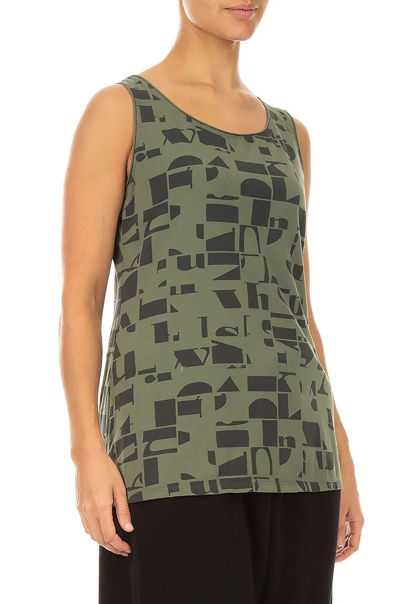 Sleeveless Forest Mist Letters Cotton Top 3