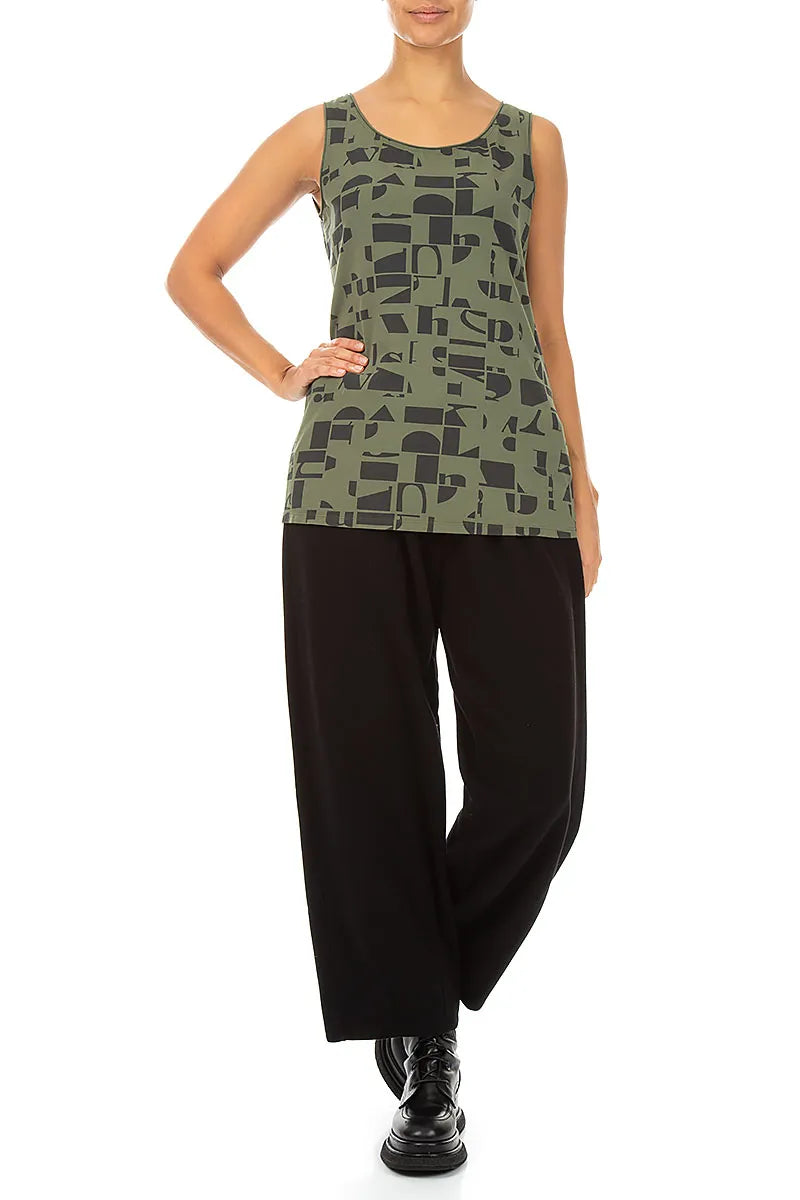 Sleeveless Forest Mist Letters Cotton Top 4