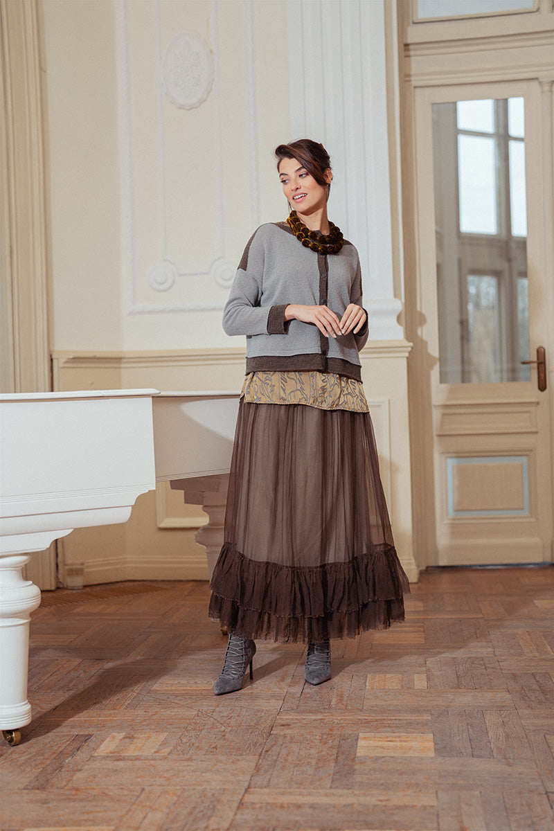 Sleeveless Golden Sage Devoré Feather Silk Top 7