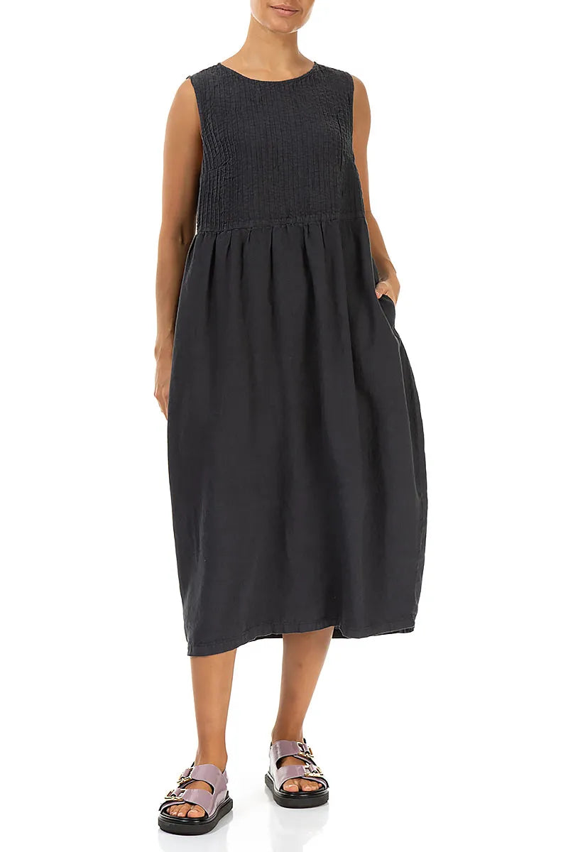 Sleeveless Graphite Pintuck Linen Dress 4