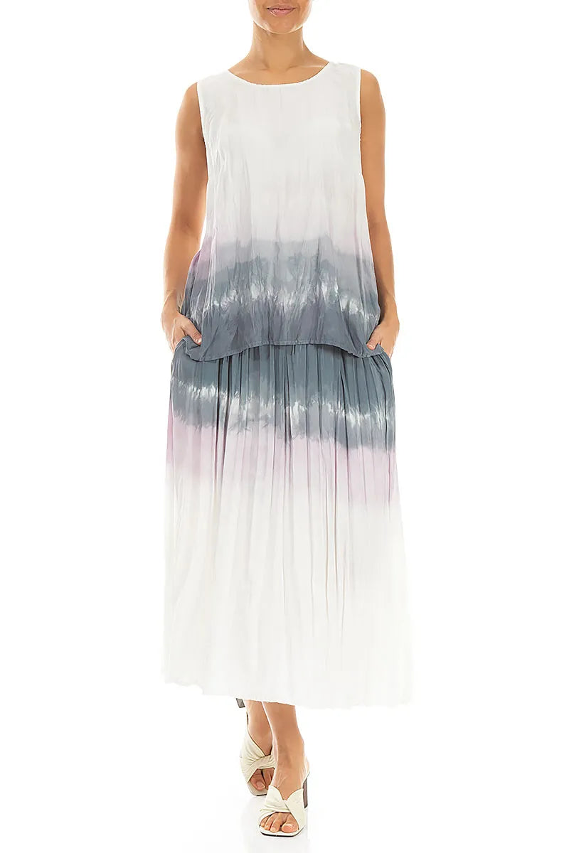 Sleeveless Grey Blush Ombré Crumpled Pure Silk Blouse 4