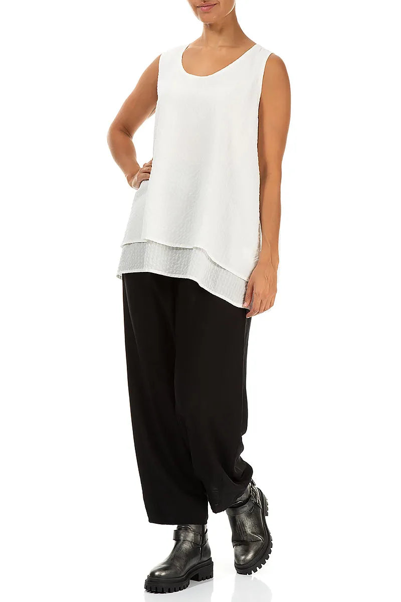 Sleeveless Layered Off White Textured Silk Blouse 4