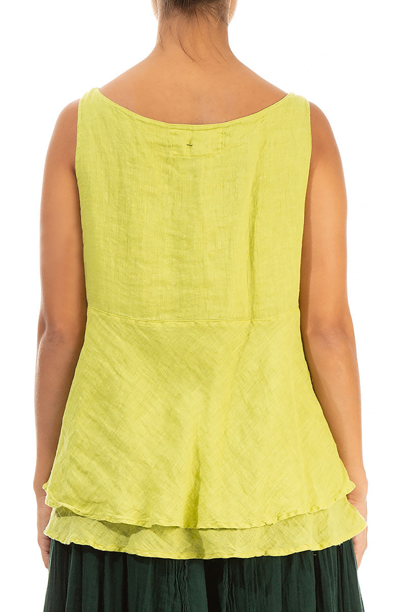 Sleeveless Layered Yellow Gauze Linen Blouse 2