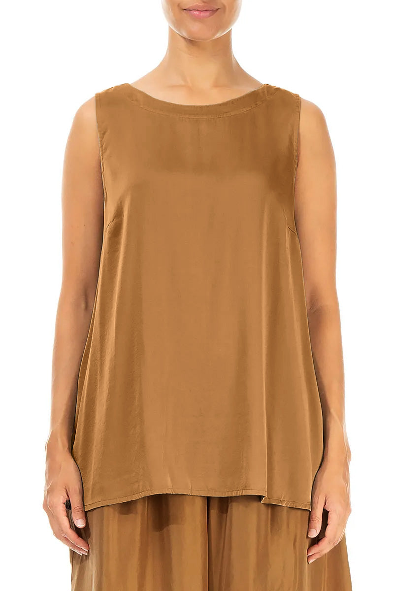 Sleeveless Longer Back Aged Copper Silk Top 1