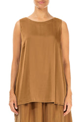 Sleeveless Longer Back Aged Copper Silk Top 1