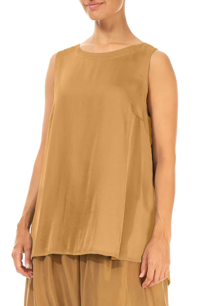 Sleeveless Longer Back Aged Copper Silk Top 3
