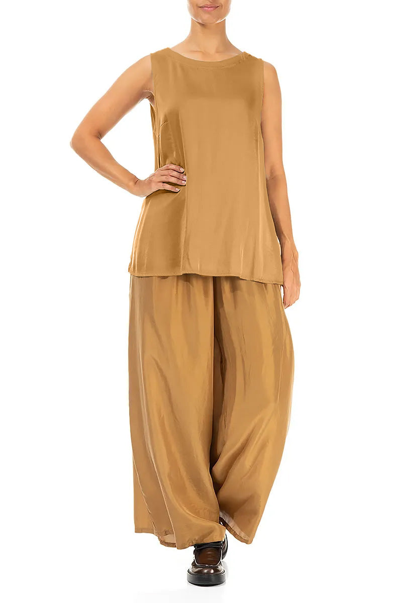 Sleeveless Longer Back Aged Copper Silk Top 4