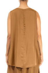 Sleeveless Longer Back Aged Copper Silk Top 2
