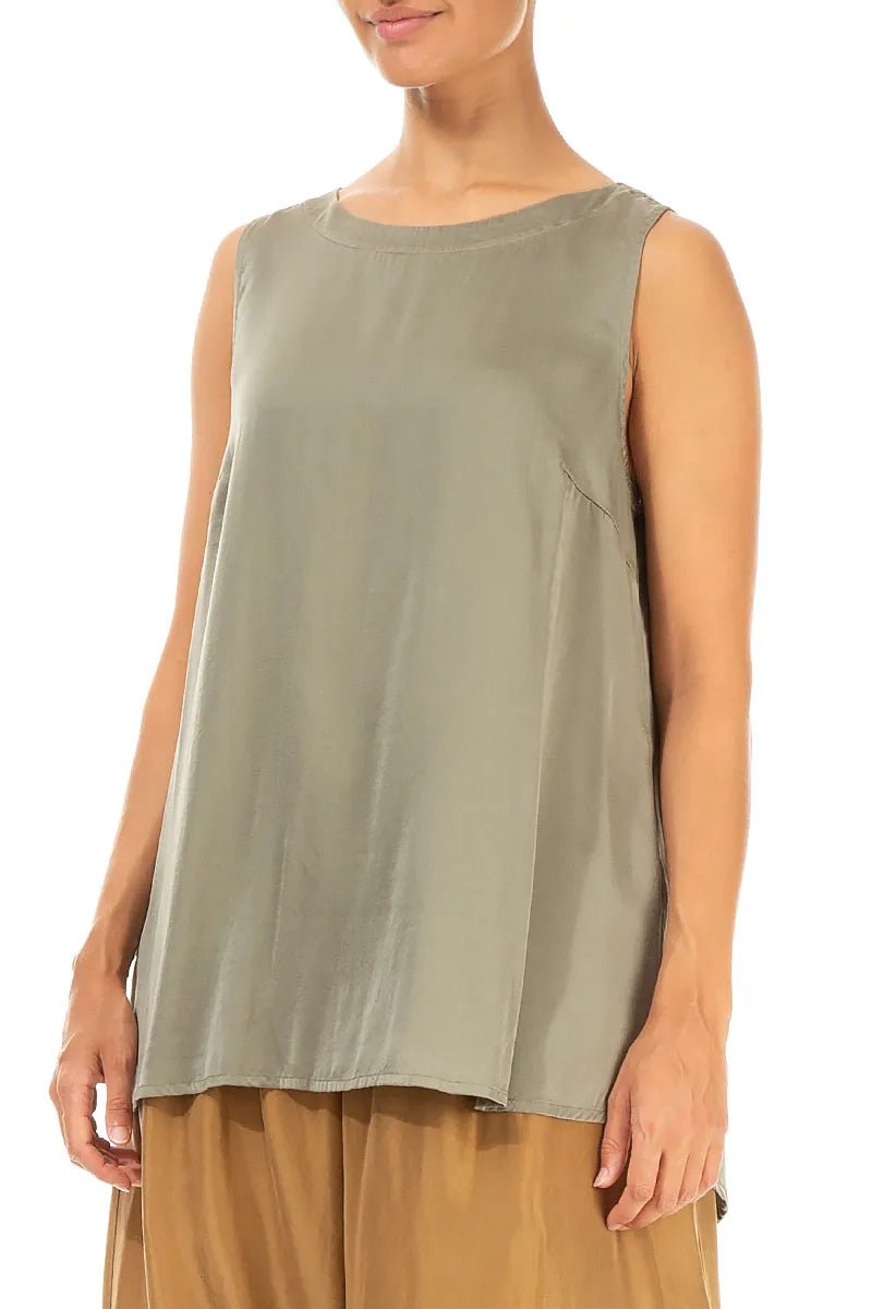 Sleeveless Longer Back Forest Mist Silk Top 3