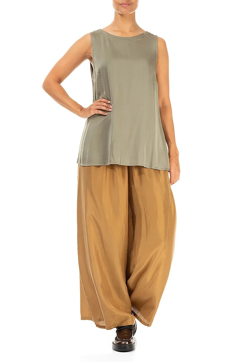 Sleeveless Longer Back Forest Mist Silk Top 4
