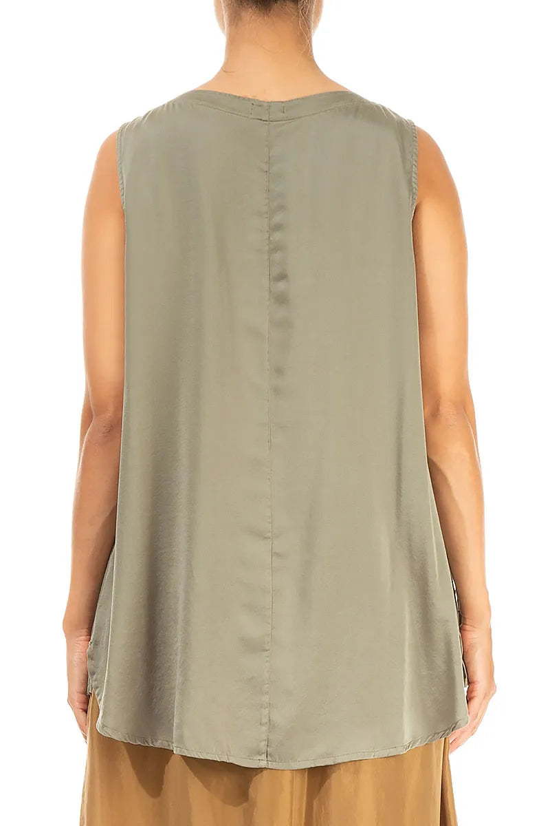 Sleeveless Longer Back Forest Mist Silk Top 2