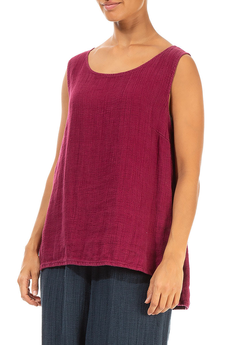 Sleeveless Magenta Textured Linen Top 3