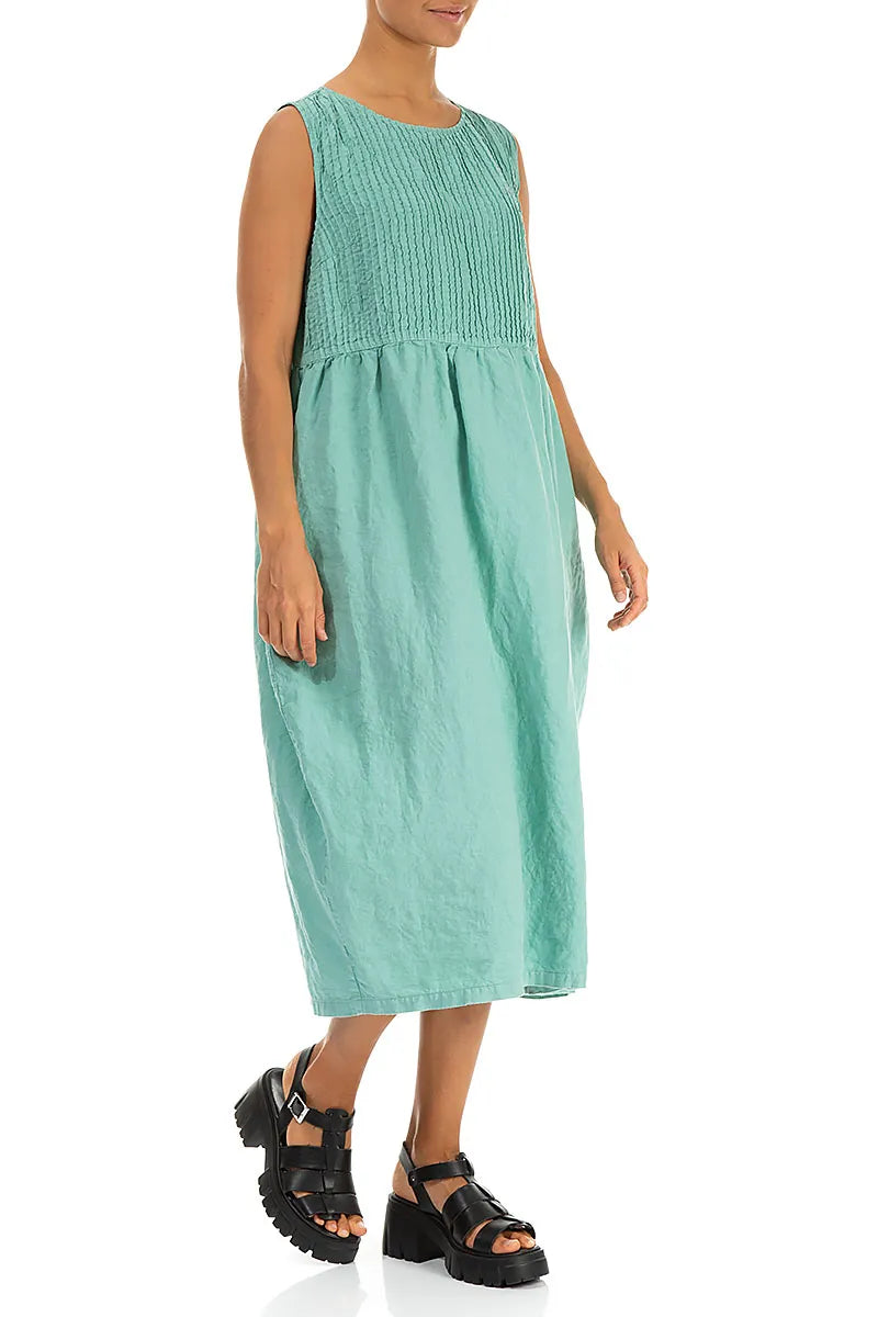 Sleeveless Mint Pintuck Linen Dress 4