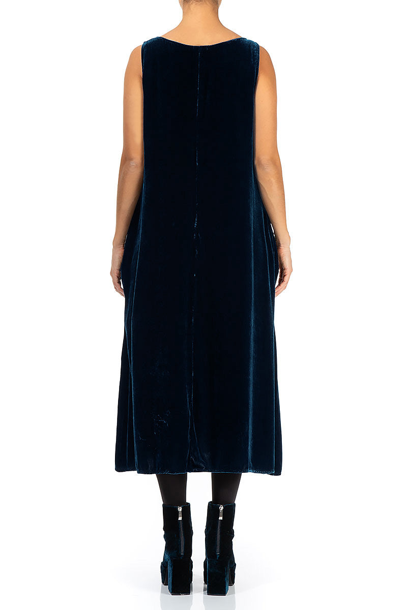 Sleeveless Royal Blue Silk Velvet Dress 2