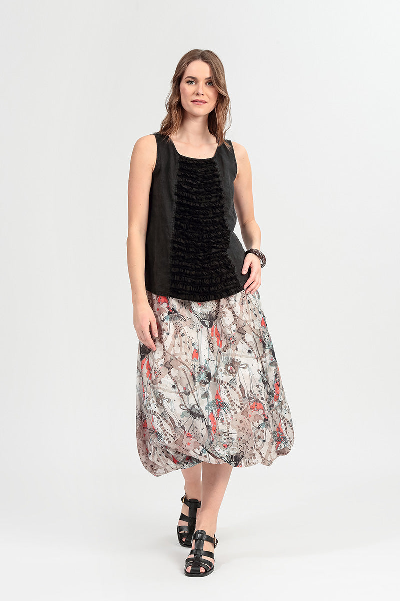 Sleeveless Ruffled Black Linen Top 1