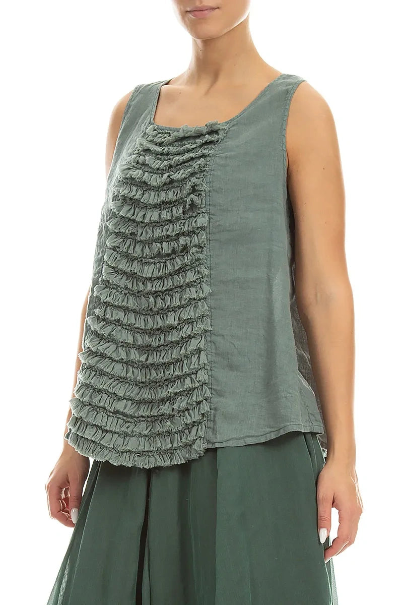 Sleeveless Ruffled Sage Linen Top