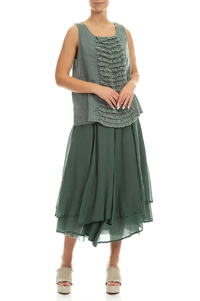 Sleeveless Ruffled Sage Linen Top