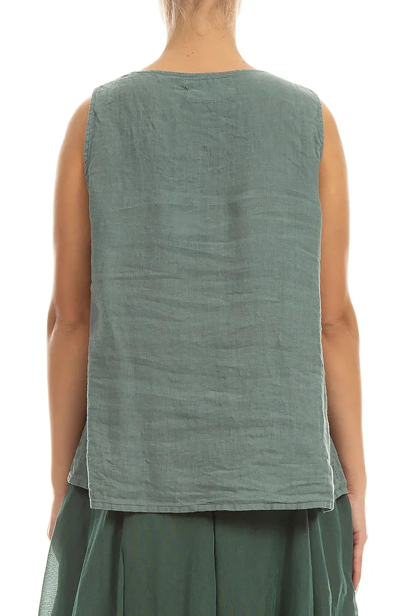 Sleeveless Ruffled Sage Linen Top