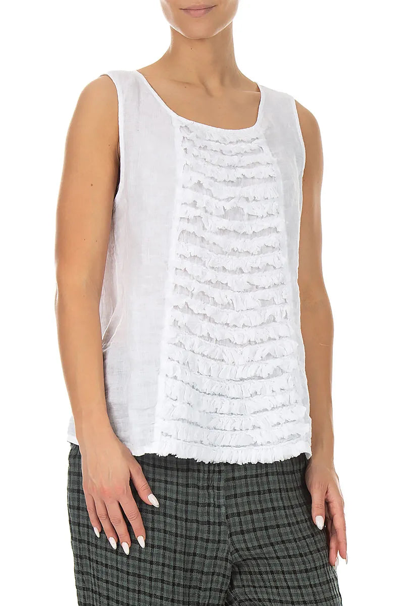 Haut sans manches à volants en lin blanc