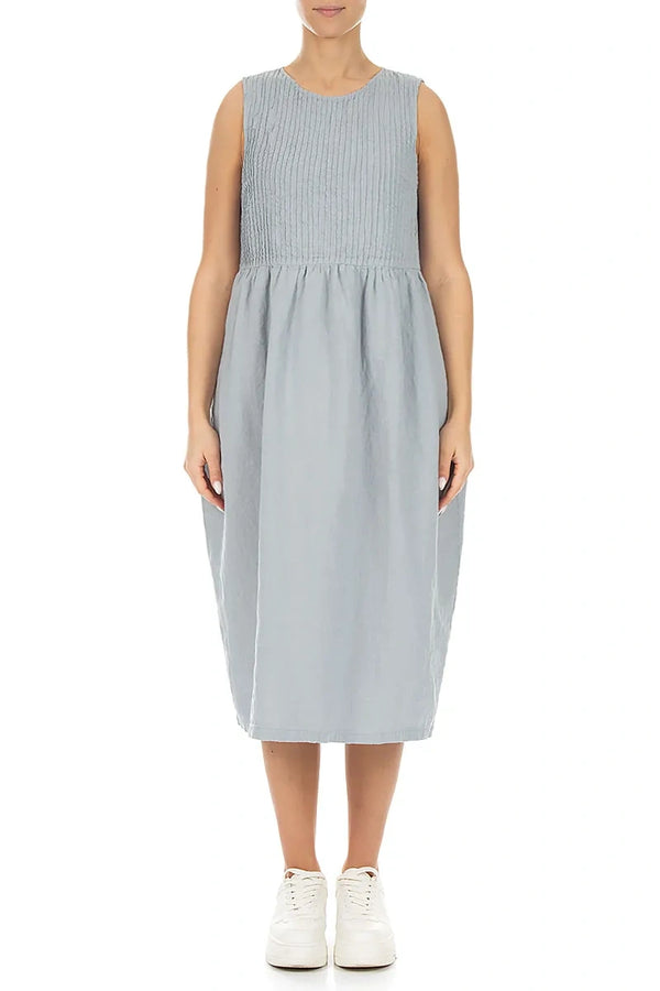 Sleeveless Silver Grey Pintuck Linen Dress 1