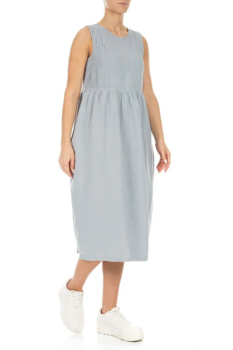 Sleeveless Silver Grey Pintuck Linen Dress 3