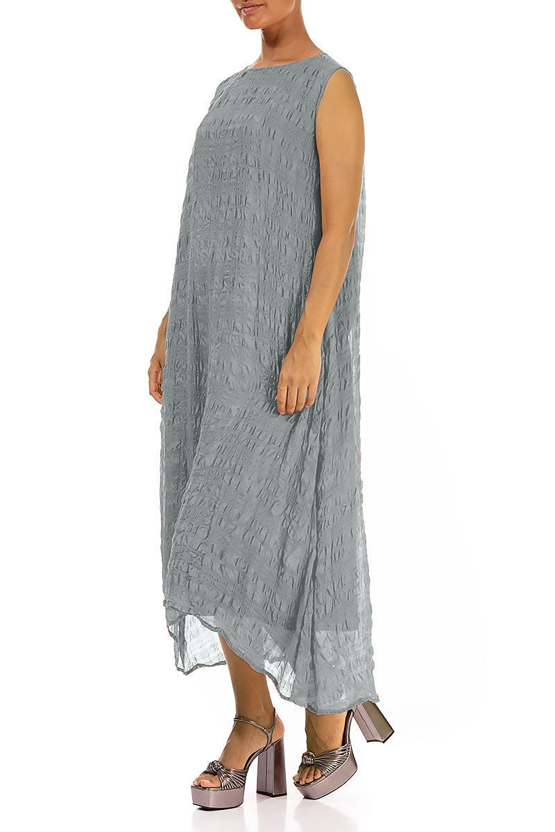 Sleeveless Textured Sage Silk Dress 3