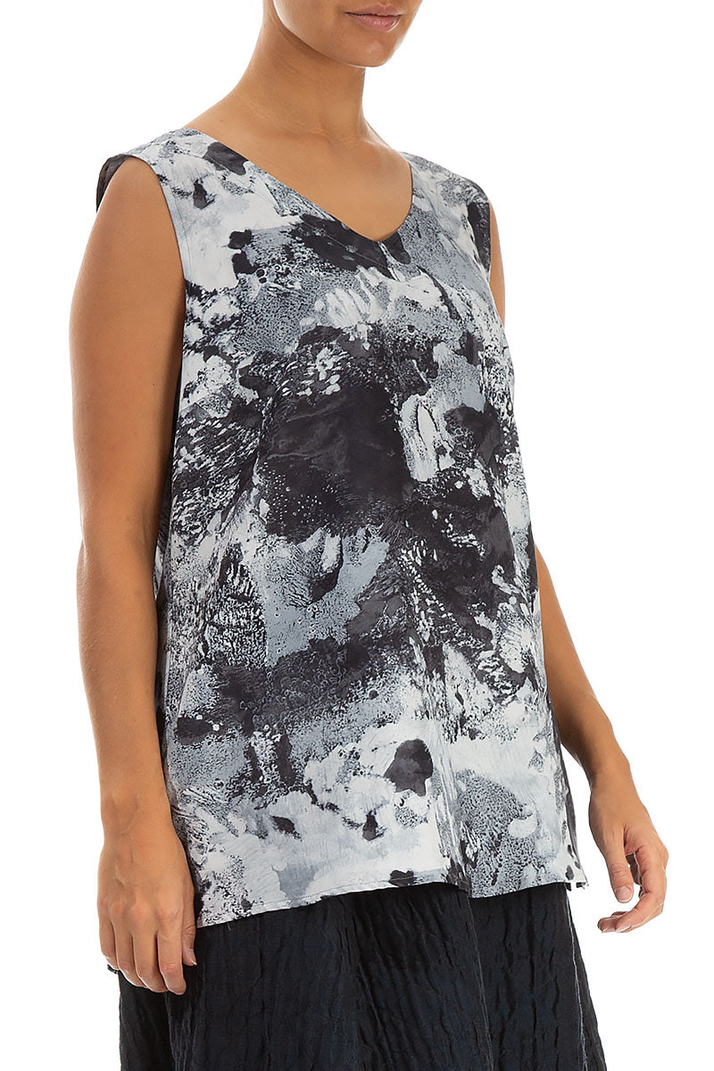 Sleeveless V-Neck Alabaster Silk Cotton Blouse 3