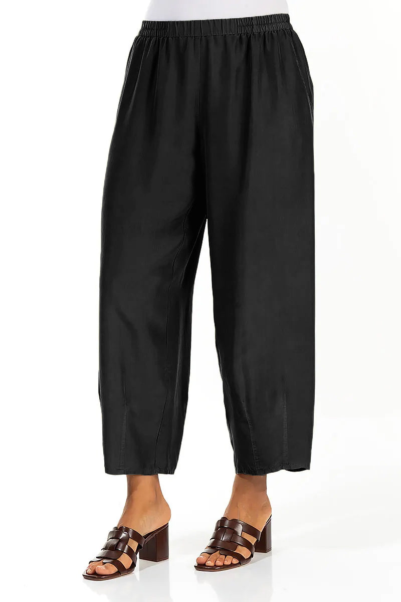 Slight Taper Black Pure Silk Trousers