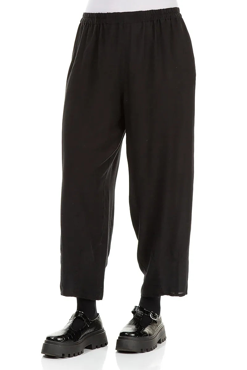Slight Taper Black Silk Bamboo Trousers 3