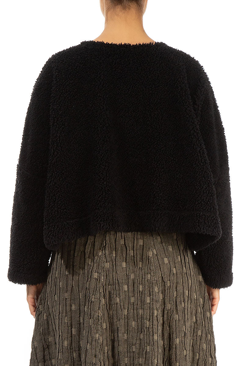 Snap Front Black Teddy Cotton Jacket 2