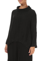 Soft Cowl Neck Crinkled Black Silk Blouse 3