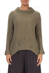 Soft Cowl Neck Crinkled Silver Sage Silk Blouse 1