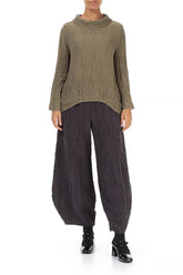 Soft Cowl Neck Crinkled Silver Sage Silk Blouse 4