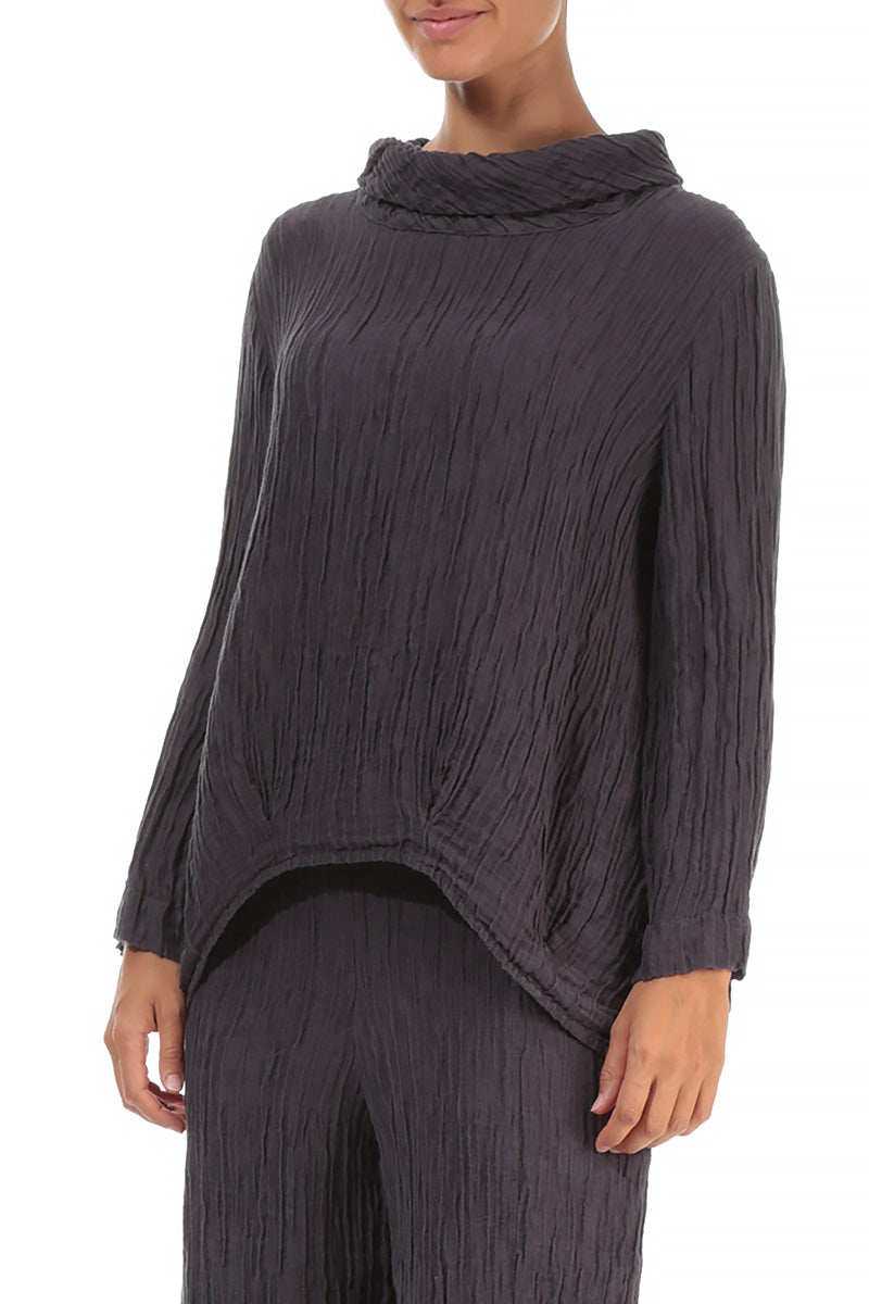 Soft Cowl Neck Crinkled Vintage Violet Silk Blouse 3