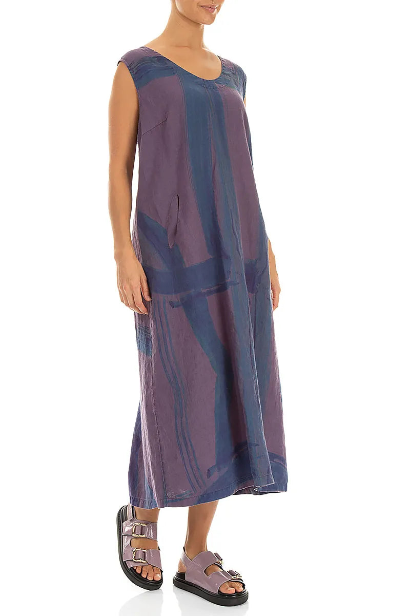 Robe en lin douce col en V Amethyst à motif coup de pinceau